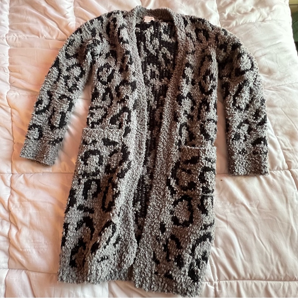 Rachel Zoe fuzzy animal print cardigan